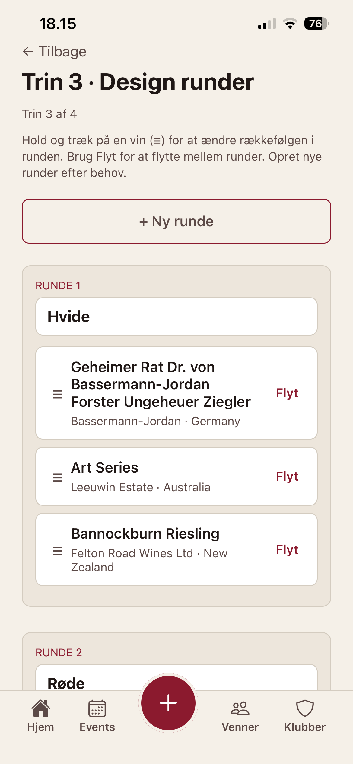 WineEvent app-skærmbillede med leaderboard